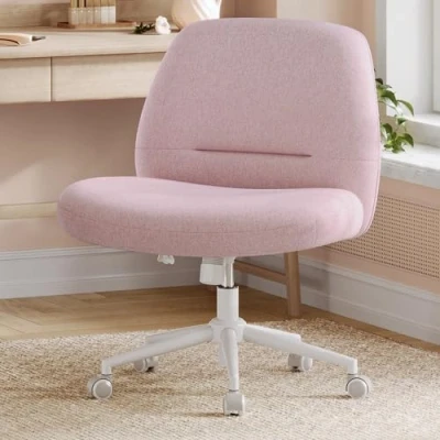 Abbildung von SONGMICS HOME Schneidersitz Stuhl, Schminkstuhl, Drehstuhl ohne Armlehnen, Schreibtischstuhl, breite Sitzfläche, modern, mit Fußkreuz, höhenverstellbar, Wippfunktion, pastellrosa OBG047R01