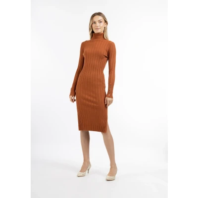 Abbildung von DREIMASTER Klassik Damen Strickkleid mit langen Ärmeln XS/S / Rostbraun 70% Viskose 20% Modal 10% Polyester