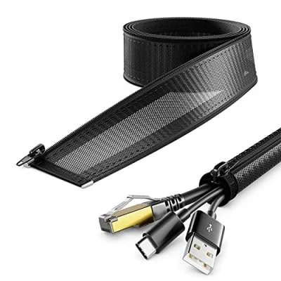 Abbildung von deleyCON 1,5m Kabelschlauch mit Reißverschluss 15mm Durchmesser Kabelmanagement Kabelkanal Kabelschutz Robuster Nylon Kabelmantel Haushalt Büro Schreibtisch Schwarz