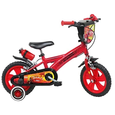 Abbildung von A.T.L.A.S. Jungen Fahrrad 12 Zoll Cars/Mc Queen mit 2 Bremsen, Dekorativer Frontplatte, Schutzblechen, Kurbelgehäuse und Stabilisatoren + Kanister Flaschenhalter Hinten, rot, 12&#039;&#039;