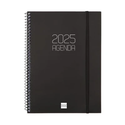 Abbildung von Finocam Agenda Spirale Opaque 2025 Woche Horizontales Layout Januar Dezember (12 Monate) Schwarz Italienisch
