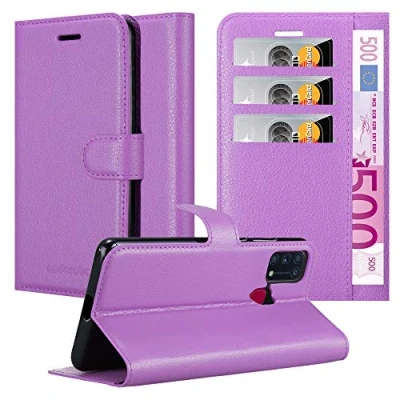 Abbildung von Cadorabo Hülle kompatibel mit Samsung Galaxy M31 Handyhülle aus Premium Kunst Leder Flip Klappbare Stoßfeste Magnetische [Standfunktion] [Kartenfächern] Cover für Tasche in Lila