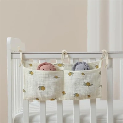 Abbildung von Baby Kinderzimmer Organizer, Kinderbett Babybett Aufbewahrungstasche, Organizer Hängend für Kleidung Windeln Deko (Zitrone)