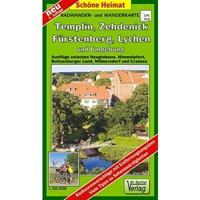 Abbildung von Radwander und Wanderkarte Fürstenberg, Lychen, Templin, Zehdenick Umgebung: Ausflüge zwischen Neuglobsow, Himmelpfort, Boitzenburger Land, Milmersdorf Gransee. Maßstab 1:50000