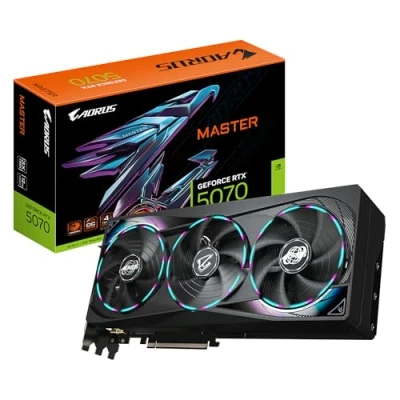 Abbildung von Gigabyte AORUS GeForce RTX 5070 Master 12G Grafikkarte 12GB GDDR7, 192 Bit, PCI E 5.0, 2715 MHz Core Clock, 3 x DP 2.1a, 1 HDMI 2.1b, NVIDIA DLSS 4, GV N5070AORUS M 12GD