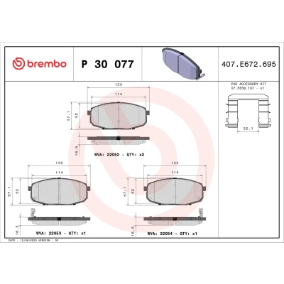 Abbildung von BREMBO P 30 077 Bremsbelagsatz mit akustischer Verschleißwarnung Zubehör HYUNDAI: Kona SUV, KIA: SOUL 2, CERATO Koup, 2 Stufenheck