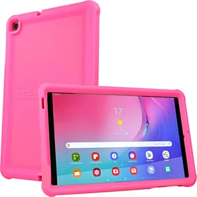 Abbildung von TECHGEAR Bumper Hülle für Samsung Galaxy Tab A 10,1 2019 (SM T510 / T515) [Kinderfreundlich] Tough Schutzhülle Silikon Soft Shell Anti Rutsch Shockproof verstärkte Ecken + Displayschutzfolie Rosa