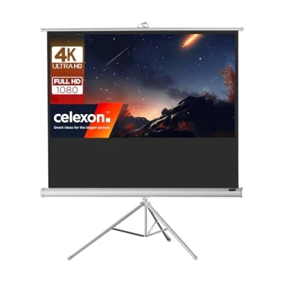 Abbildung von 70&quot; Zoll Stativ Leinwand celexon Economy 16:9 158x89 cm weiß 4K Full HD 3D mobil, transportabel; für Heim Kinos oder Büro Präsentationen mit Beamer Projektoren Tragegriff und Stativfuß