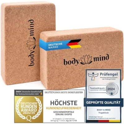 Abbildung von Body &amp; Mind Yogablock Yoga Klotz aus Kork, (100 % Natur, für Yoga, Pilates, Meditation Fitness)