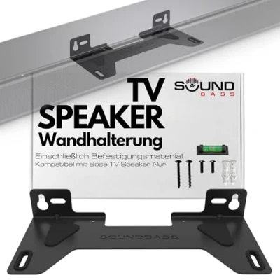 Abbildung von TV Speaker Wandhalterung von Soundbass, kompatibel mit Bose Speaker, komplett Allen Befestigungsteilen, designt in GB