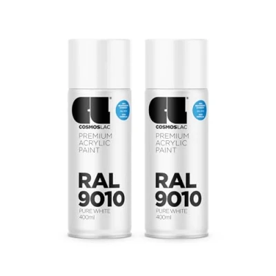 Abbildung von COSMOS LAC Sprühlack Sprühdose 400ml Sprühfarbe für den DIY Bereich, geeignet alle Oberflächen Lackspray 2, RAL 9010 reinweiß glänzend