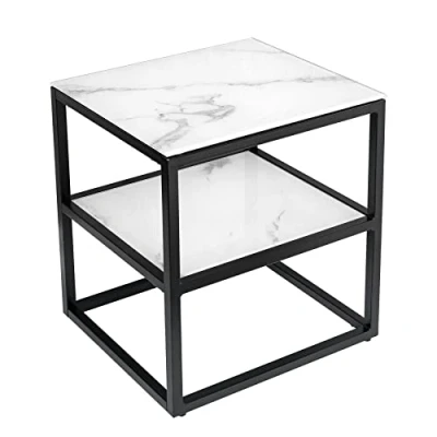 Abbildung von riess ambiente.de Eleganter Beistelltisch Boutique 45cm weiß Kristallglas Marmor Dekor schwarzes Gestell schöner Nachttisch in Marmoroptik