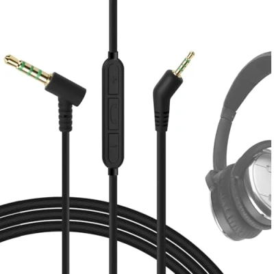 Abbildung von GEEKRIA QuickFit Audiokabel mit Mikrofon, kompatibel Bose QuietComfort 3, QC3 Kabel, 2,5 mm AUX Ersatz Stereokabel Inline Mikrofon und Lautstärkeregler (1,2 m)