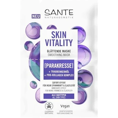 Abbildung von SANTE Naturkosmetik Skin Vitality Glättende Maske, revitalisierende Feuchtigkeitsmaske mit Parakresse, Traubenkernöl &amp; Pro Kollagen Komplex, für mehr Spannkraft und Elastizität, 8ml