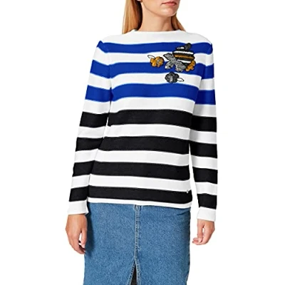 Abbildung von BRAX Damen Style Lee Baumwollpullover Ringel Pullover, Olympic Blue, 44