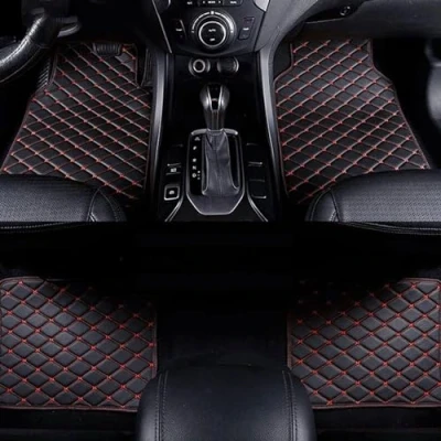 Abbildung von Auto Leder Fußmatten für VW Beetle Cabrio A5 2011 2012 2013 2014 2015 2016 2017 2018 (LHD), Allwetter wasserdichte rutschfeste Fussmatten Set, Autoschutzzubehör,3 Black+RED