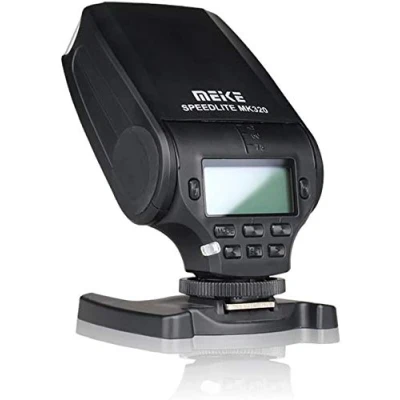 Abbildung von Meike MK320 Kamerablitz TTL Blitz, Speedlite mit LCD Display für Panasonic &amp; Olympus Mini Blitzschuh DSLR und spiegellose Kameras