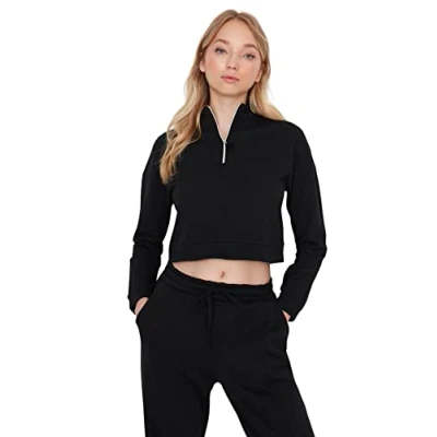 Abbildung von TRENDYOL Damen mit Stehkragen, Einfarbig Sweatshirt, Schwarz, L EU