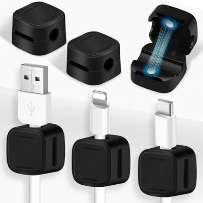 Abbildung von MXTIMWAN 6 Stück Kabelhalter Selbstklebend, Ladekabel Organizer, Kabelmanagement Schreibtisch, Cable Clips, Magnetische Kabelclips für Nachttisch, Ladekabel, USB, AudioKabel, Schwarz