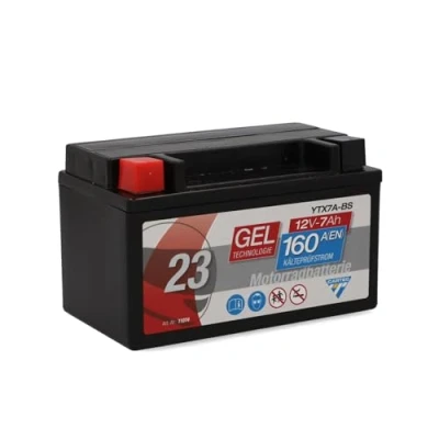 Abbildung von CARTEC Motorradbatterie YTX7A BS, 6Ah, 90A, Gel Technologie Motorrad Starter Batterie, Erstausrüsterqualität, zyklenfest, lagerfähig, wartungsfrei, schwarz
