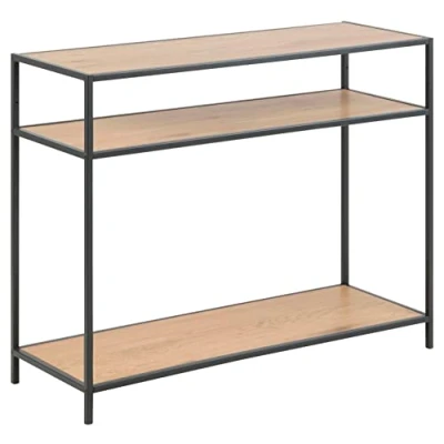 Abbildung von AC Design Furniture Jörn rechteckiger Konsolentisch mit 2 Ablagen, Ablagen aus Wildeiche und schwarzem Metallrahmen, vielseitige Wohnzimmermöbel, kleine Raummöbel, Ordnung Home Office