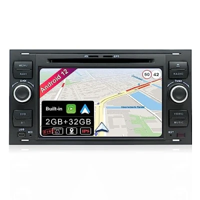 Abbildung von JOYX Android 10 Autoradio Passt für Ford C Max/Connect/Fiesta/Focus/Fusion/Galaxy/Kuga S Max/Transit/Mondeo Schwarz Rückfahrkamera KOSTENLOS 2G+32G 7 Zoll 2 Din MIT 4G WiFi DAB BT GPS Navi