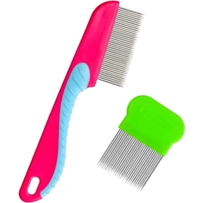 Abbildung von 2 Stück Läusekamm Rostfreier Stahl Flohkamm Langlebige Läusekämme Floh Kamm Plastik Läuse Lice Combs für Pflegen und Entfernen von Schuppen Oder LäusenLäuse