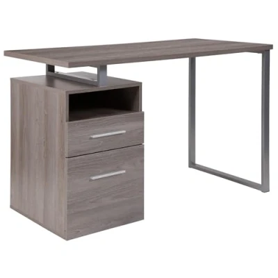 Abbildung von Flash Furniture Computertisch mit Zwei Schubladen und silberfarbenem Metallrahmen, Metall, leichte Asche, 47&quot; W x 23.5&quot; D 30.5&quot; H