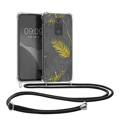 Abbildung von kwmobile Necklace Case kompatibel mit Xiaomi Redmi Note 9 Hülle Silikon Cover Handykette Gelb Grau Transparent Dschungel