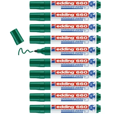 Abbildung von edding 660 marcador para pizarras blancas verde 10 rotuladores punta redonda 1,5 3 mm rotulador pizarra blanca, borrado en seco flipchart, tablón de notas recargable