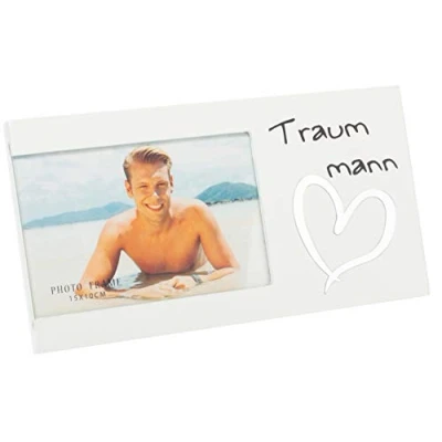 Abbildung von Brandsseller Bilderrahmen Fotorahmen Traummann mit Spiegelherz 25x13x1,5 cm Matt Weiß