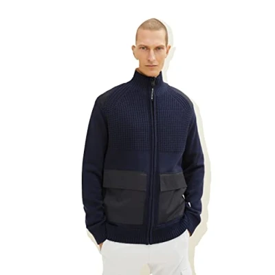 Abbildung von TOM TAILOR Herren Strickjacke mit Teddyfell 1033530, 13160 Knitted Navy Melange, S