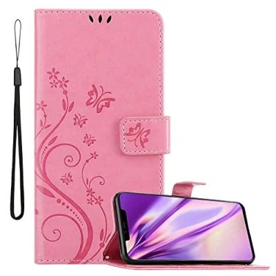Abbildung von Cadorabo Hülle kompatibel mit Huawei Mate 20 PRO Blumen Design aus Kunst Leder Flip Klappbare Stoßfeste Magnetische [Standfunktion] [Kartenfächern] Cover für Tasche in Rosa