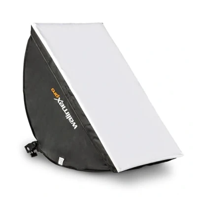 Abbildung von Walimex Pro Premium Fotostudio Set inkl. 2X Lampenstativ mit LED Softboxen 40x60cm Bi Color und komplettem Teleskop Hintergrundsystem 120 307 cm Stoffhintergrund schwarz