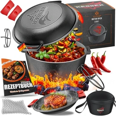 Abbildung von KESSER Feuertopf, Gußeisen, Dutch Oven 2in1 Gusseisen Topf 4,8L und Pfanne 1,8L