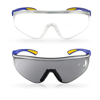Abbildung von S&amp;R Arbeitsschutzbrille transparente und getönte Sicherheits Gläser, stoßfest, UV400 Schutz, (2St., 2 tlg. mit einem Reinigungstuch einer robusten Tasche), verstellbare Bügel, EN 166, Sicherheitsbrillen