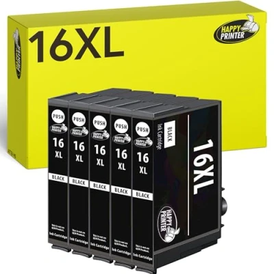 Abbildung von Happy Printer 5 Patronen kompatibel mit Epson 16XL Schwarz für Workforce WF2010 WF2500 WF2510 WF2520 WF2530 WF2540 WF2630 WF2650 WF2660 WF2700 WF2750 WF2760