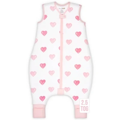 Abbildung von Kleinkinderschlafsack mit Füßen, 2,5 TOG, Bio Baumwolle, Baby Schlafsack Beinen, tragbare Decken zum Laufen 2 Wege Reißverschluss, für Mädchen und Jungen, frühes Gehen, 34 Jahre