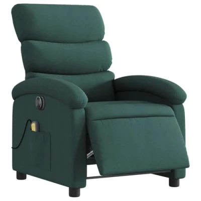 Abbildung von vidaXL Massagesessel, Elektrisch Relaxsessel mit Liegefunktion Vibrationsfunktion, Fernsehsessel für Wohnzimmer, Liegesessel TV Sessel, Dunkelgrün Stoff