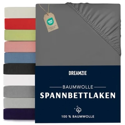 Abbildung von Dreamzie Spannbettlaken 180x200cm Baumwolle Oeko Tex Zertifiziert Anthrazitgrau 100% Jersey Spannbetttuch 180x200