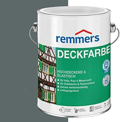 Abbildung von Remmers Deckfarbe dunkelgrau, 10 Liter, für innen und außen, Wetterschutzfarbe viele Untergründe, hochdeckend, wetterfest