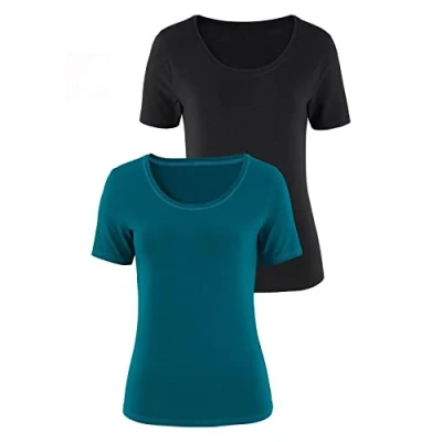 Abbildung von Lascana 2erPack Tshirt basic, Damen, Größe: 36/38, Petrol/schwarz