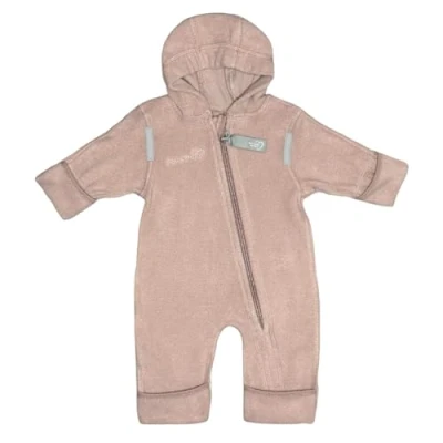 Abbildung von Hoppediz Overall aus Bio Baumwolle, extra lange Beine perfekt für die Babytrage, Umschlagbündchen an Händen und Füßen rosenquarz 68 74