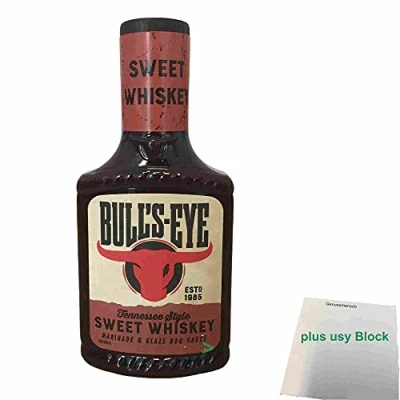 Abbildung von Bull&#039;s Eye Sweet Whiskey Marinade &amp; Glaze BBQ Sauce (300ml Flasche) + usy Block