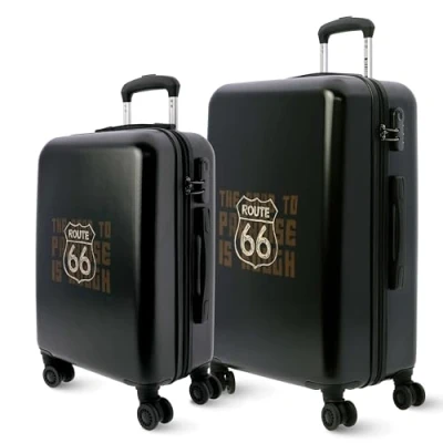 Abbildung von Route 66 Kofferset Handgepäck Koffer 55x40x20 Und mittelgroß 66x44x24 mit 4 Rollen 360º leicht Hartschalenkoffer ABS 33 L Trolley Carry on Luggage
