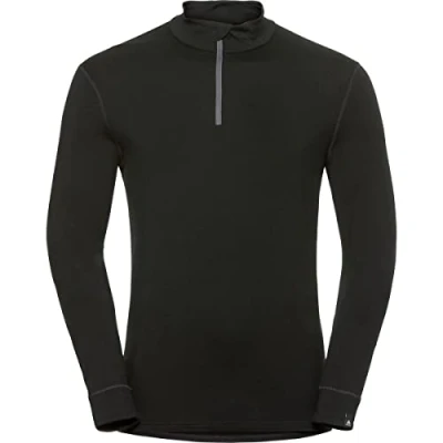 Abbildung von Odlo Herren Funktionsunterwäsche Langarm Shirt mit Reißverschluss 100% MERINO 200 GRAMM, black black, L