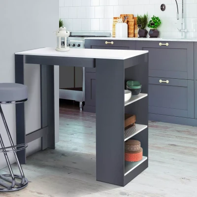 Abbildung von IDMarket Bartisch Barth für 2 bis 4 Personen, Holz, grau, Platte weiß
