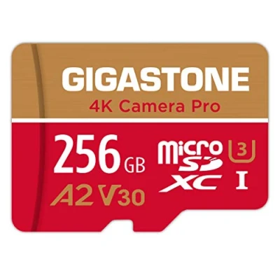 Abbildung von [5 Jahre kostenlose Datenwiederherstellung] Gigastone 4K Kamera Pro 256GB MicroSDXC Speicherkarte und SD Adapter, Kompatibel mit GoPro Drohne Switch, Geschwindigkeit 100 MB/s, A2 V30 U3 Micro Karte
