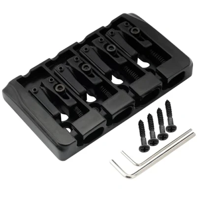 Abbildung von Musiclily Pro 19mm Locking Saitenreiter Hartzink 4 Saiter Bass Steg Bridge, Schwarz