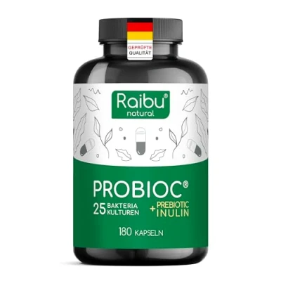 Abbildung von Probioc Kulturen Komplex 25 Bakterienstämme + Inulin 300 Mrd. KBE/g 180 hochdosierte &amp; magensaftresistente Kapseln mit Lactobacillus Bifidobakterien Raibu